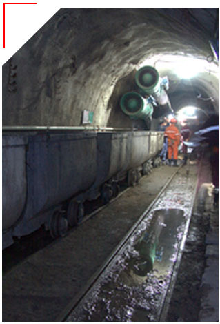 Curved rail side dump mine car