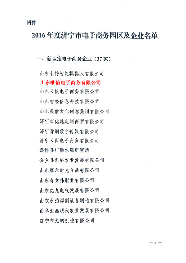 Warmly Congratulate Shandong Weixin E-commerce Co., Ltd.Named as 2016 Jining City Identified E-commerce Enterprise